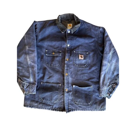 VTG Carhartt Blanket Lined C02 MDT Faded Midnight Blue USA Made XL Chore Jacket